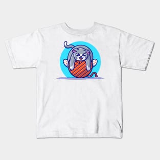 Cute Cat Playing Yarn Ball Cartoon Vector Icon Illustration Kids T-Shirt